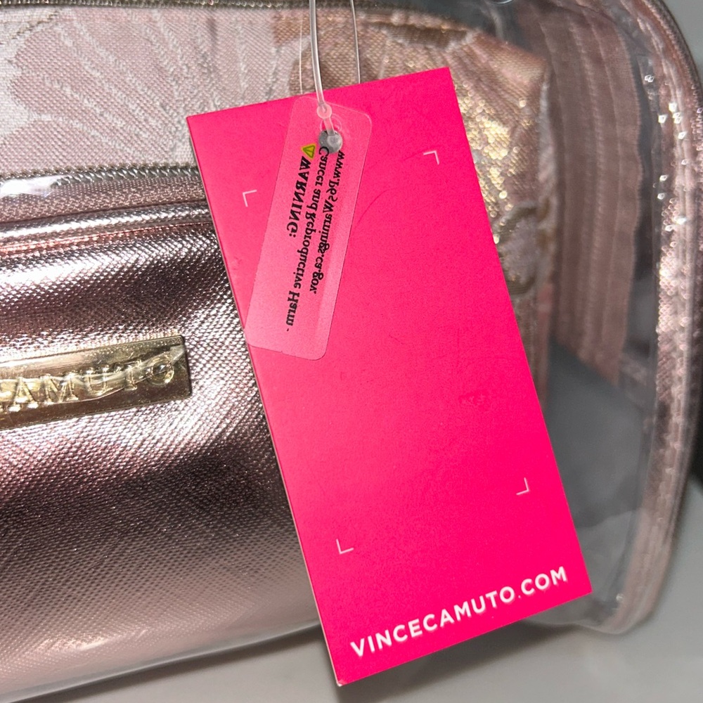 NWT Vince Camuto | 3-Piece Tote & Cosmetic Bag Set | Pink & Gold - Picture 7 of 8